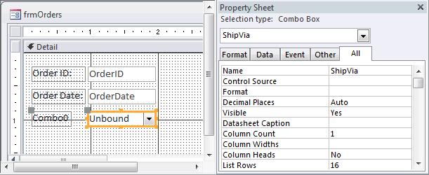 Thuộc tính Name trong Combo Box